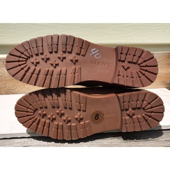 Ralph Lauren Evelynn Brown Short Slip On Logo Leather Boots Women's 8 39 - Picture 6 of 13